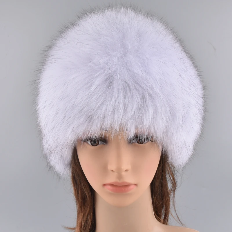 2019 New Best quality winter natural real knitted fox fur hats for women silver fox white good gift retail mink fur hat