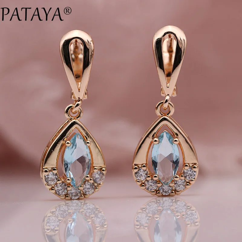 PATAYA, эксклюзивный дизайн, 585, розовое золото, висячие серьги, конский глаз, Ромб, натуральный циркон, серьги для женщин, вечерние, свадебные, индийские ювелирные изделия