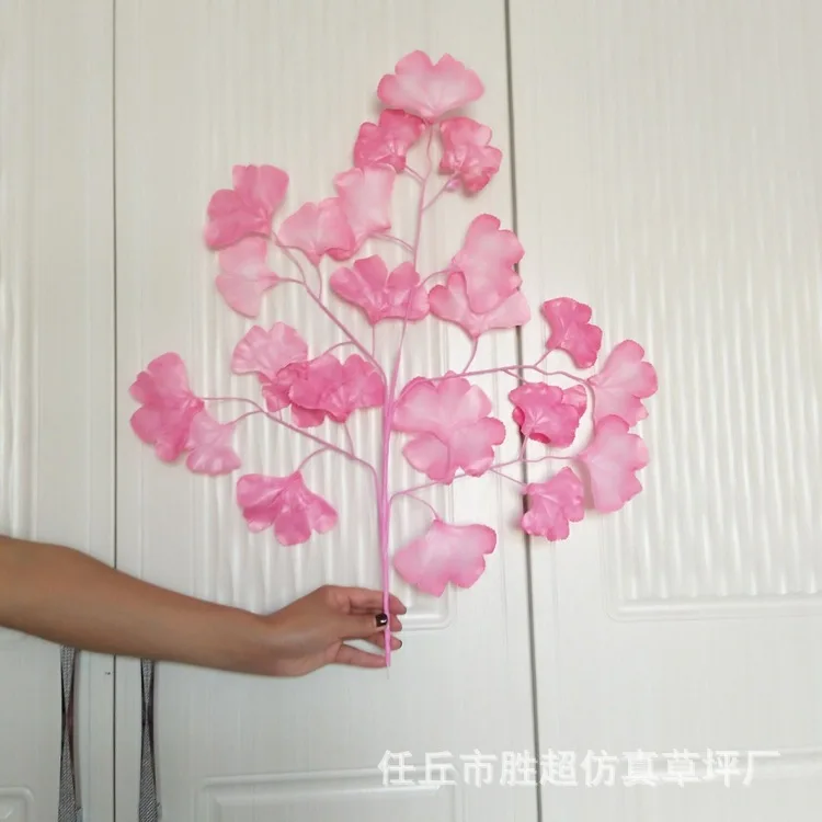 Розовый 12 шт. 60 см белый гинкго билоба Maidenhair дерево листья ветка шелк искусственный для свадьбы офис отель украшения - Цвет: Розовый