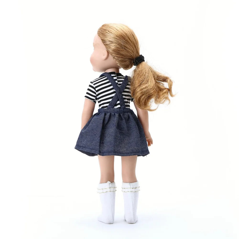 Полосатый юбка на подтяжках + Носки Одежда Fit 14.5 дюймов American Girl Куклы Wellie дети