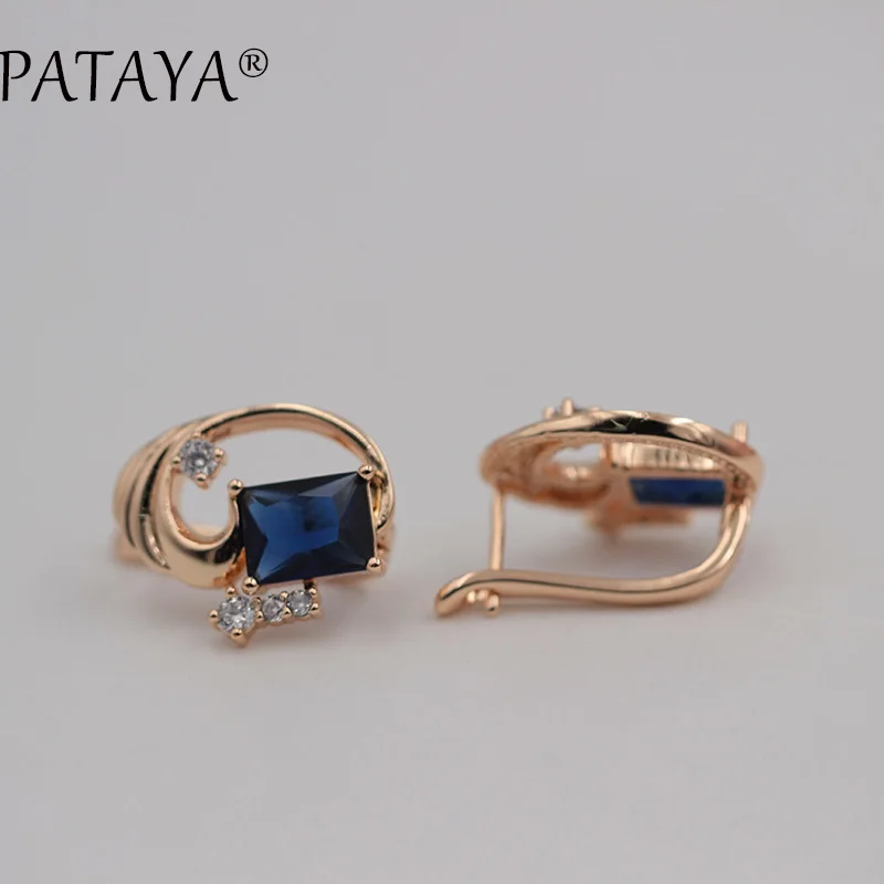 Квадратные большие серьги PATAYA CC 585, светильник из розового золота с синим натуральным цирконием, свадебные аксессуары, ювелирные изделия, богемные Свадебные висячие серьги