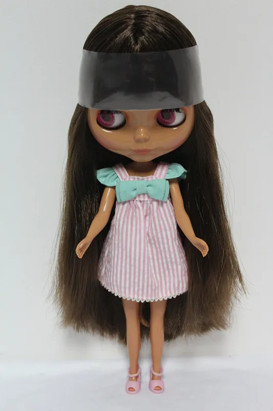Кукла Blygirl Blyth темно коричневые прямые волосы телесная кукла обычное тело 7