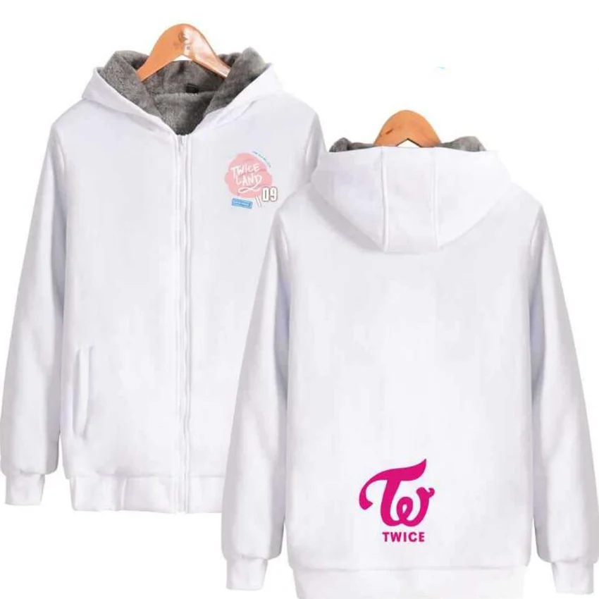 

Winter Korean kPOP twice signal album Pink Hoodie Sweatshirt For Men Women Fans Supportive Thick Warm Zip-up Hooded Jacket Coat