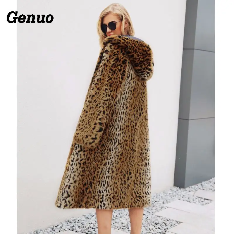 Genuo пальто с искусственным мехом и леопардовым принтом женские свободные Модные
