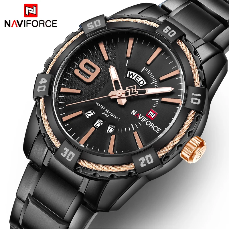 Часы NAVIFORCE мужские спортивные водонепроницаемые кварцевые нержавеющая сталь 30