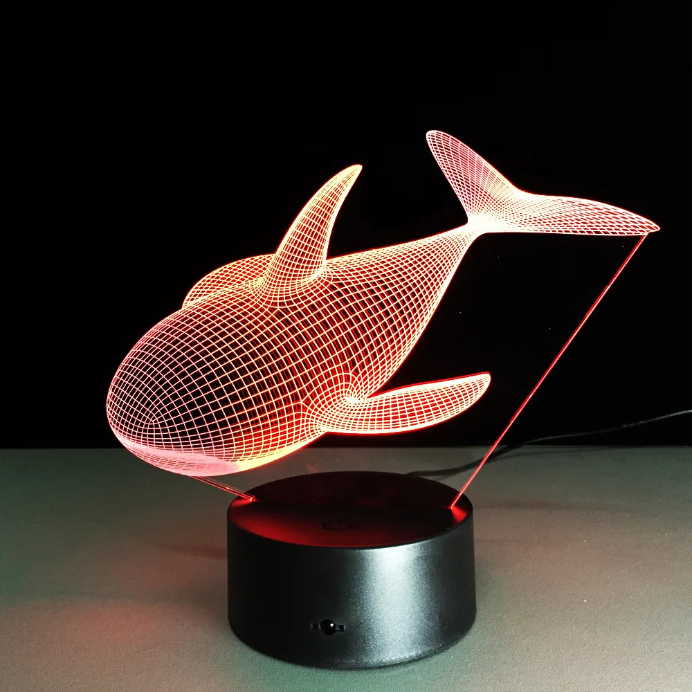 Акула 3D стерео иллюзия Лампа 7 цветов Изменение акриловой атмосферы лампа USB