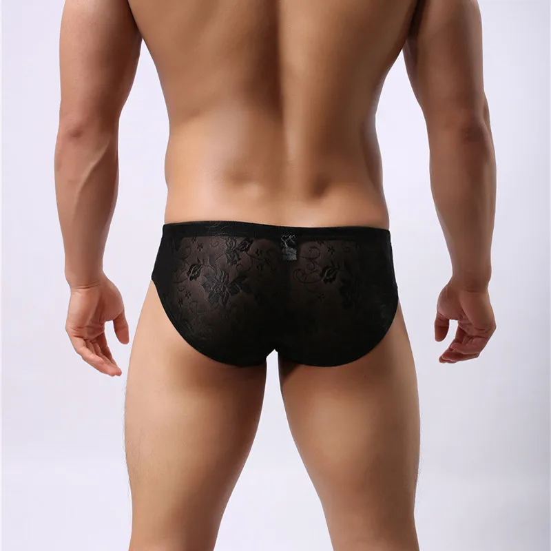 3PCS Low Waist Panties Men Briefs Sexy Lace Underwear Underpants Transparent Breathable Underwear Printing Hombre Shorts Briefs