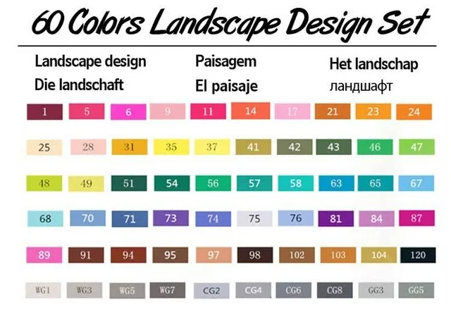 60Landscape Set5 TOUCHNEW 60/72/168 Цвета эскиз Маркеры Ручка Набор для рисования маркер для белой доски для Manga маркер для художника поставки - Цвет: 60Landscape Set5