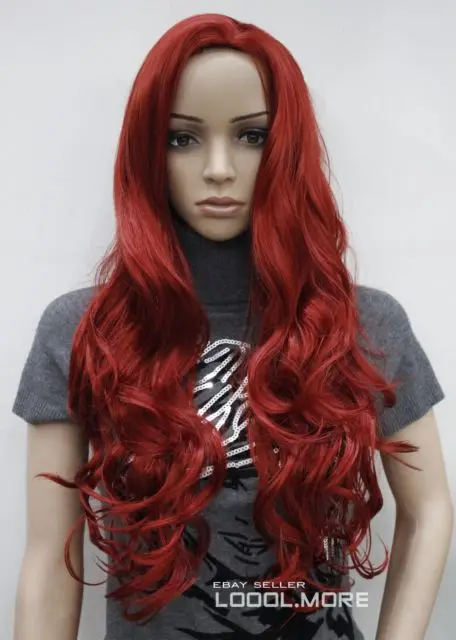 Мода Красный Длинные Волнистые Средней Части Женщины Дамы Daily парик|fashion wig|wig