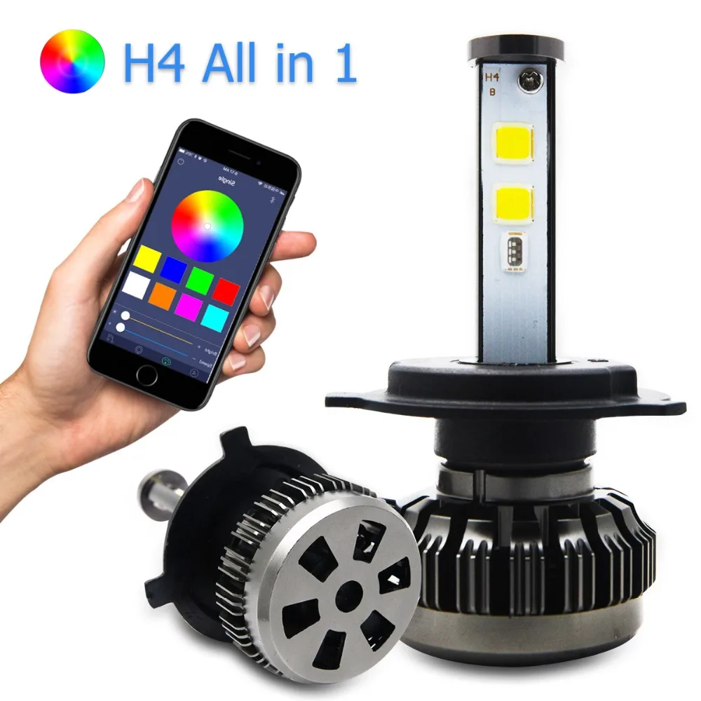 Комплект для переоборудования Автомобильных СВЕТОДИОДНЫХ Фар H7 H11 RGB H4 APP Bluetooth