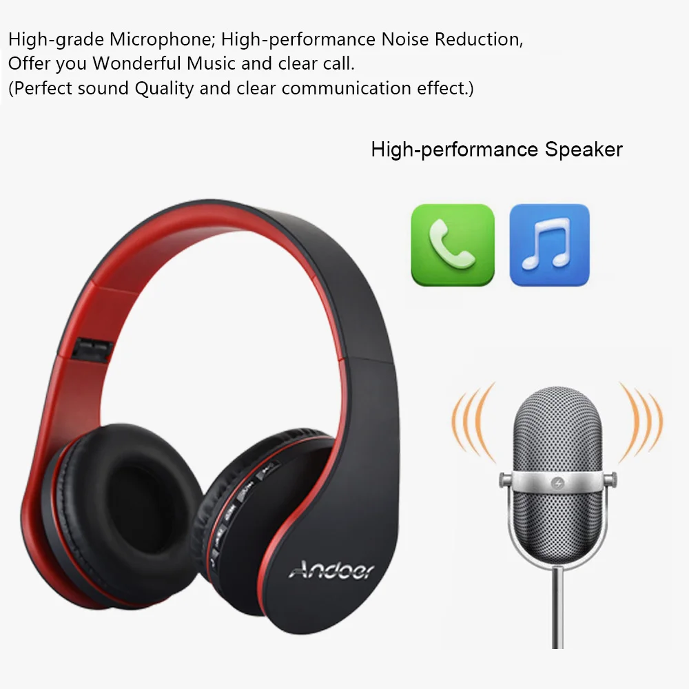 Цифровые 4 в 1 Andoer LH-811 стерео беспроводные Bluetooth 3,0+ EDR наушники гарнитура и проводные наушники с микрофоном MicroSD/TF FM Radi