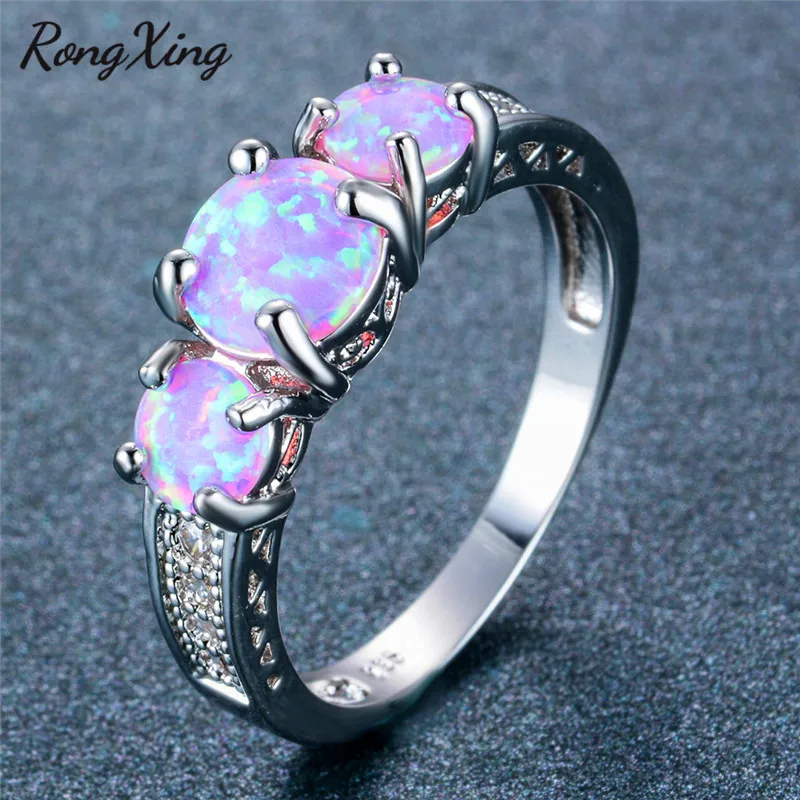 RongXing очаровательные круглые фиолетовые кольца с огненным опалом для женщин