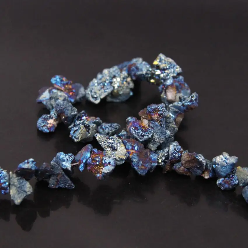 15.5 "Strand синий зеленый Титан сырья кристалл Druzy Drusy Агаты Кварц Geode грубые