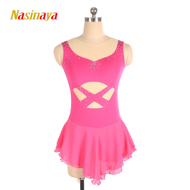 Costume Figure Skating Dress Customized Competition Ice Skating Skirt for Girl Women Kids Pink Sleeveless