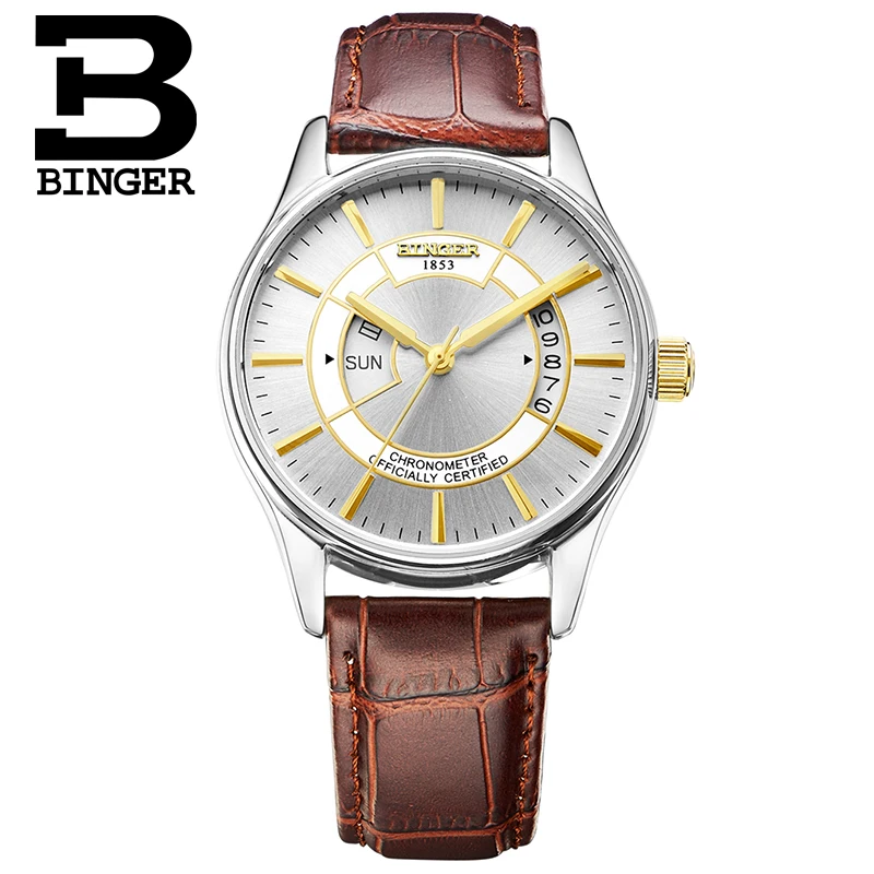 

High Quality Chronometer Watches for Men Automatic Business Watch Self-wind Real Leather Wrist watch Week Calendar Analog Montre