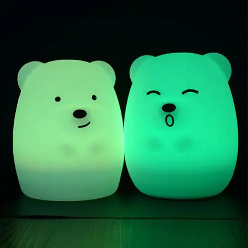 Color change Bear Милый мультяшный силиконовый детский светодиодный ночник в виде совы, детские игрушки, прикроватные ночники, подарки для детей, 8 видов цветов, меняющиеся - Испускаемый цвет: Color change Bear