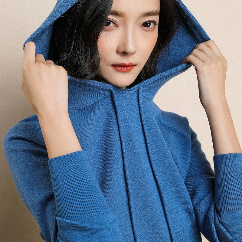 Knit Sweater Women Winter 2019 Autumn Hooded Blue Ladies Sweaters And Pullovers Plus Size | Женская одежда