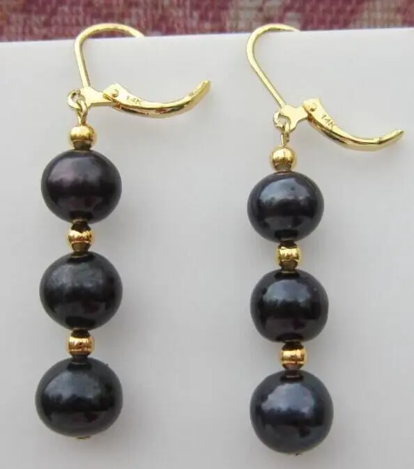 NEW AAA PERFECT south sea black pearl earrings 14k/20 GOLD