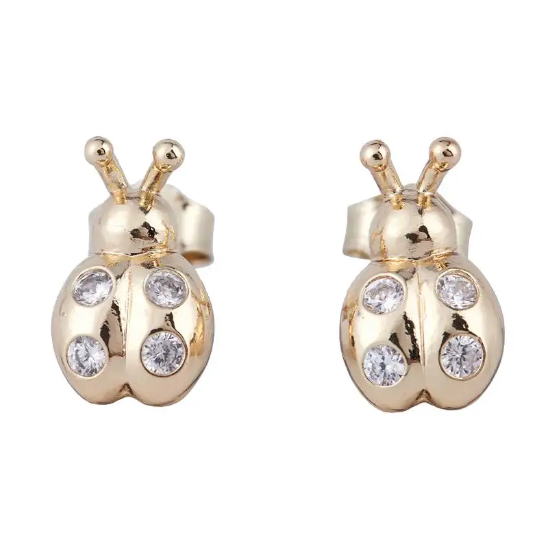 Серьги гвоздики в виде божьей коровки из желтого золота|Серьги-гвоздики| |