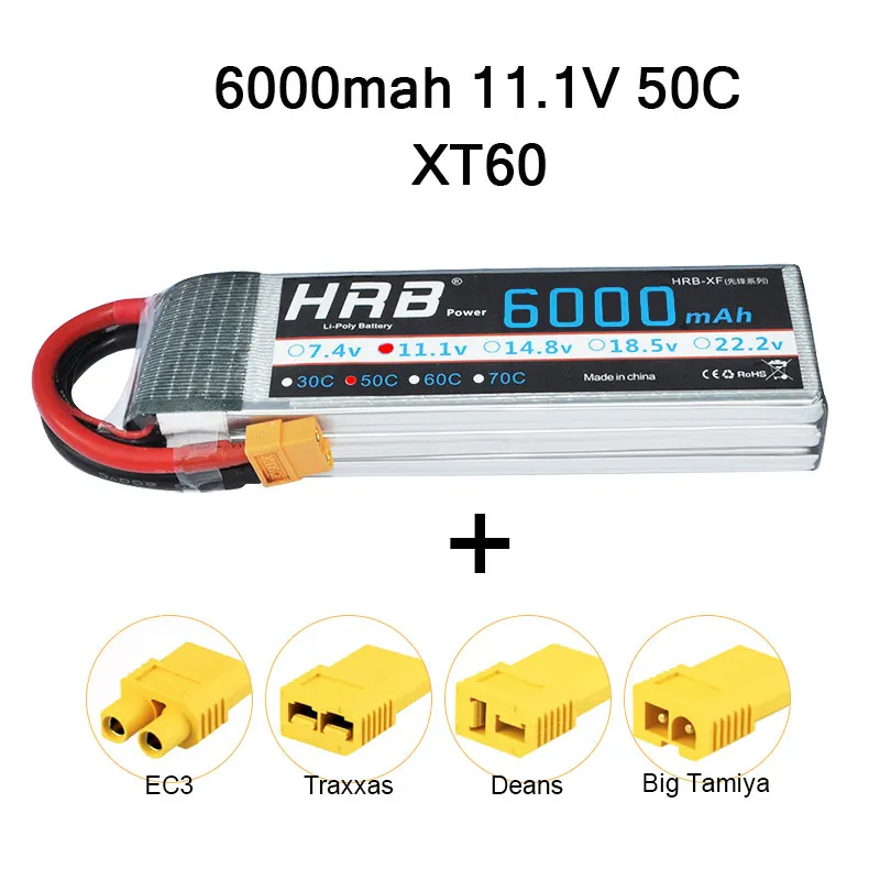 3S 6000mah 50C X6-4C HRB Lipo 3S 4S 11,1 V 14,8 V 5000mah 2S 6S 7,4 V 22,2 V батарея 2200mah 2600mah 3300mah 6000mah T для TRAXXAS 1:10 RC автомобиля FPV лодки - Цвет: 3S 6000mah 50C X6-4C