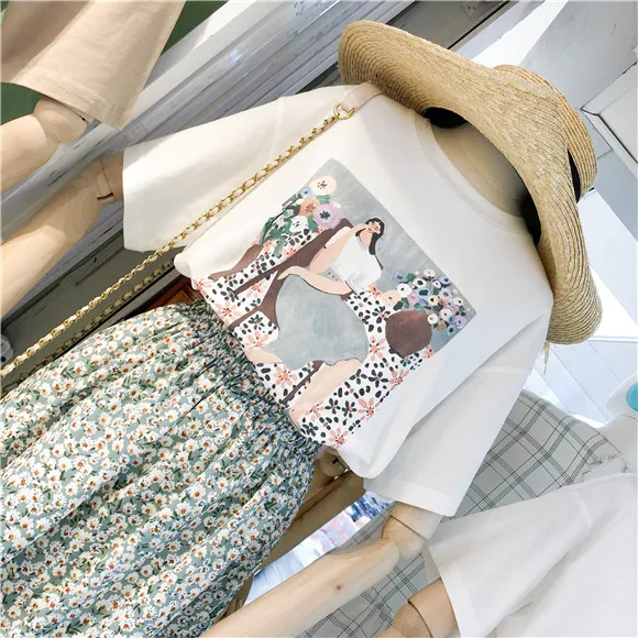 2 цвета Лето 2019 г. Винтаж chic Стиль печати Свободные топы корректирующие женские