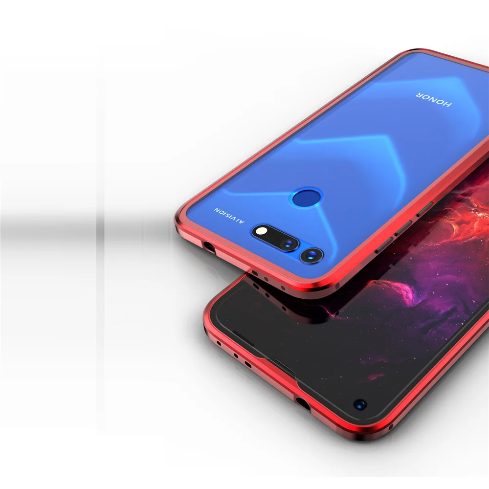 red Для huawei Honor View 20 V20 Магнитный чехол 360 Передний+ задний двухсторонний 9H чехол из закаленного стекла для huawei Honor V20 металлический бампер - Цвет: red