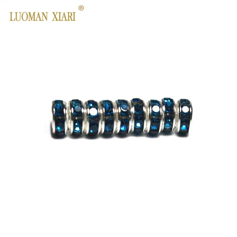 peacock blue 100 шт AAA 6 мм 8 мм Красочные медные колеса прокладки бусины посеребренные бусины из горного хрусталя для самостоятельного изготовления ювелирных изделий - Цвет: peacock blue