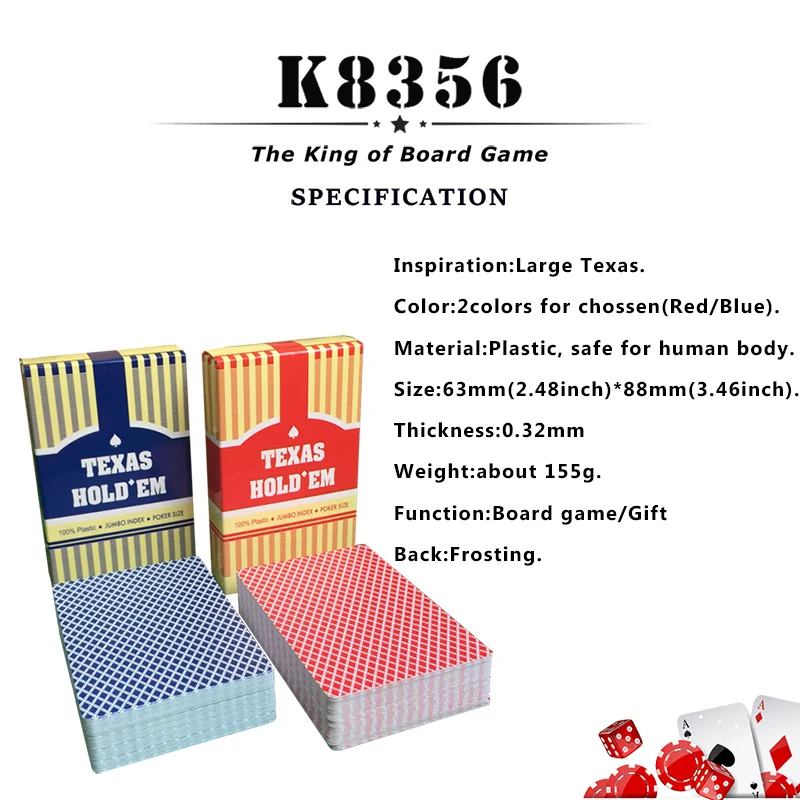 K8356 Горячая 100 компл./лот оптом Техасский Hold'em пластиковые игральные карты водонепроницаемые атласные для покера карты; настольные игры 2,48*3,46 дюймов