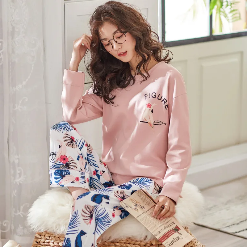 WAVMIT 2019 Осень зима Женский пижамный комплект из 100% хлопка с принтом для девочек