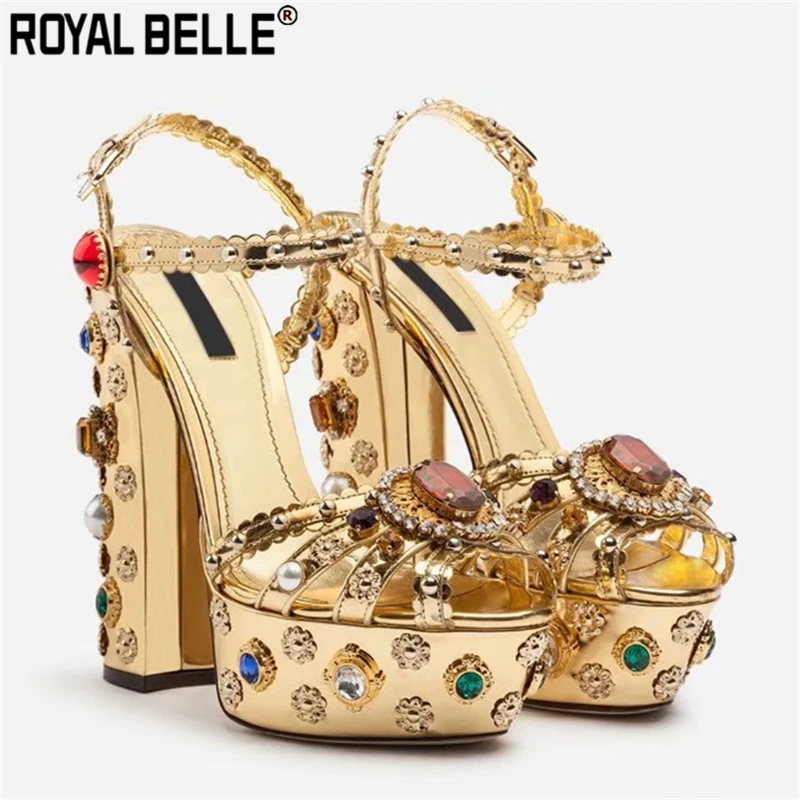 Royal Belle/Босоножки на платформе со стразами женская обувь не сужающемся книзу