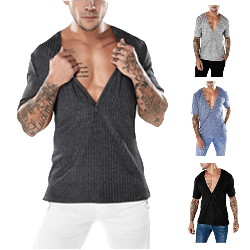 

Мужская футболка Чистый и Простой Глубокий v-образный вырез с модным дизайном без рукавов Мужская футболка с коротким рукавом