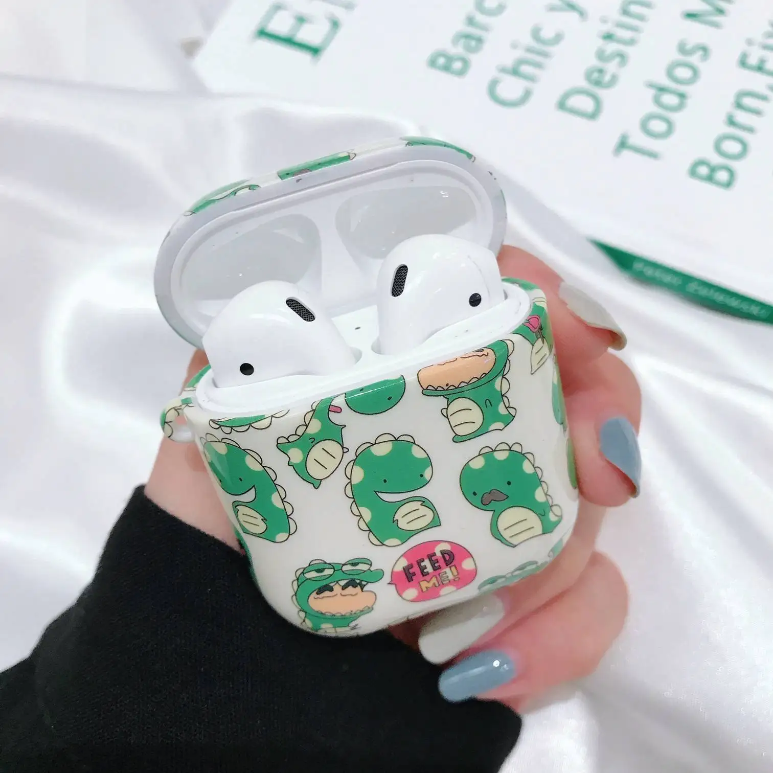 For AirPods 1 2 Case Cute Dinosaur Cartoon Pattern Protective Wireless Bluetooth Earphone for Air Pods Hard Funda Milk | Мобильные