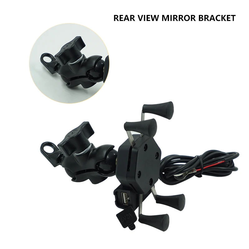 unversal motorcycle bike mobile phone stand holder with usb charger socket x type mount bracket rear view mirror for iphone free global shipping