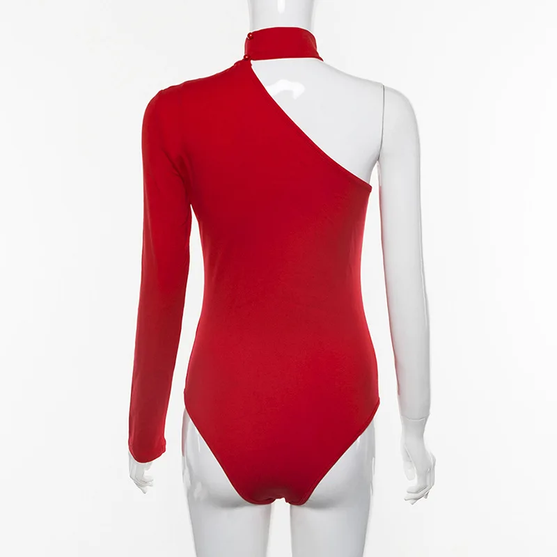 

2019 Summer Fashion Sexy Solid Color One Full Sleeve One Shoulder O-Neck Slim Female Bodysuits Women Playsuits