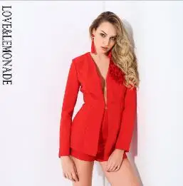 Love& Lemonade с глубоким v-образным вырезом; комплект из двух предметов с объемным цветком; 3 цвета; LM0903 - Цвет: RED