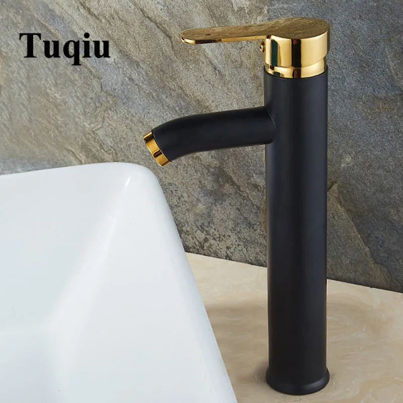 black gold tall Роскошный смеситель для ванной комнаты с одной ручкой, кран для горячей и холодной воды, кран для умывальника, кран для ванной комнаты на бортике - Цвет: black gold tall