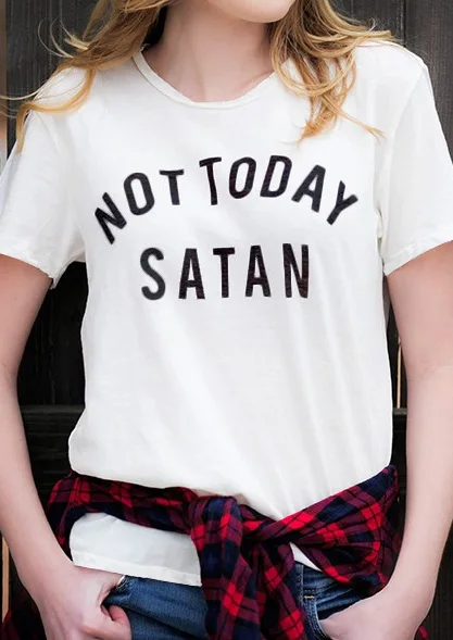 

Casual Summer Trendy Fashion Tee White Color Clothing Tops Not Toaday Satan Letter Printed Outfits Slogan Grunge Graphic t shirt