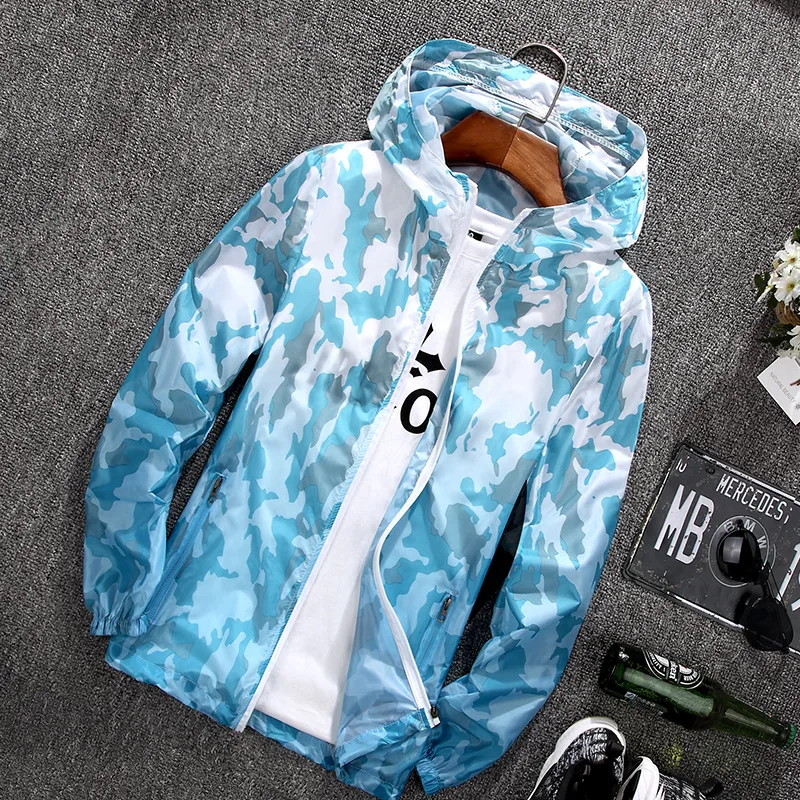 

Fashion camouflage transparent thin sunscreen jacket lovers hooded quick-dry coat unisex sun UV protection outerwear plus size