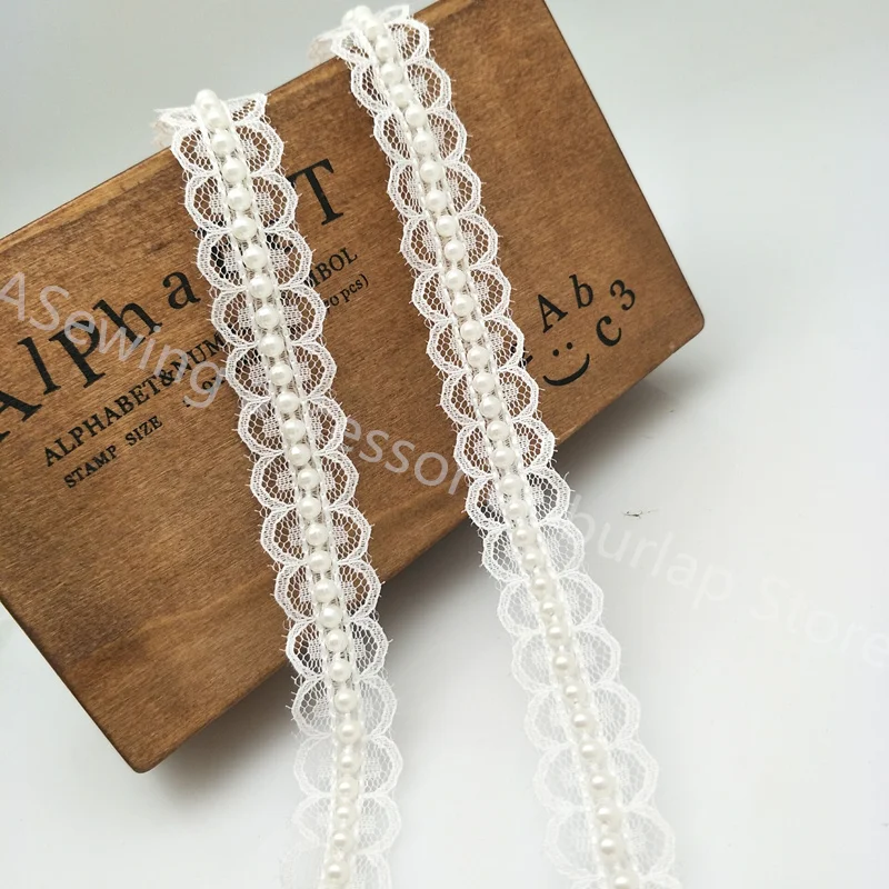 2 ярда винтажная стильная кружевная ткань цвета слоновой кости жемчужная лента