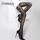 Женские колготки FENNASI, жаккардовые, в полоску, с цветочным узором, сексуальные, нейлоновые, тонкие, черные