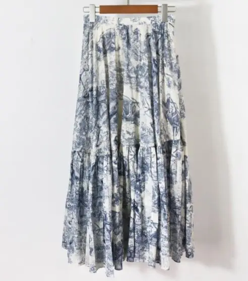 skirt Женская толстовка с надписью на спине+ Женская хлопковая синяя плиссированная юбка с принтом джунглей подиумная юбка богемная комплект из 2 предметов - Цвет: skirt