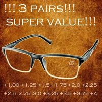 occhiali da lettura 3pairs high quality half rim anti fatigue reading glasses 0 25 0 75 1 25 1 75 2 25 2 75 3 25