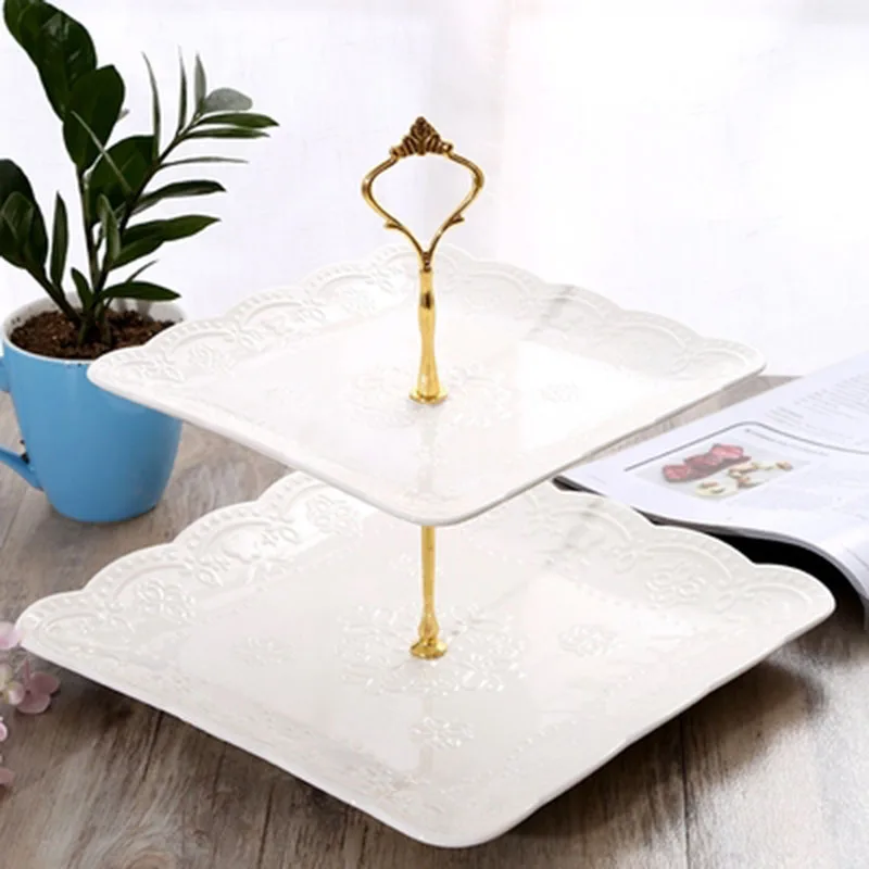 Cake Stand Plate Bracket Stand New 2 Tier Cake Plate Stand Cupcake Fittings Silver Golden Wedding Party(Plate Not Included