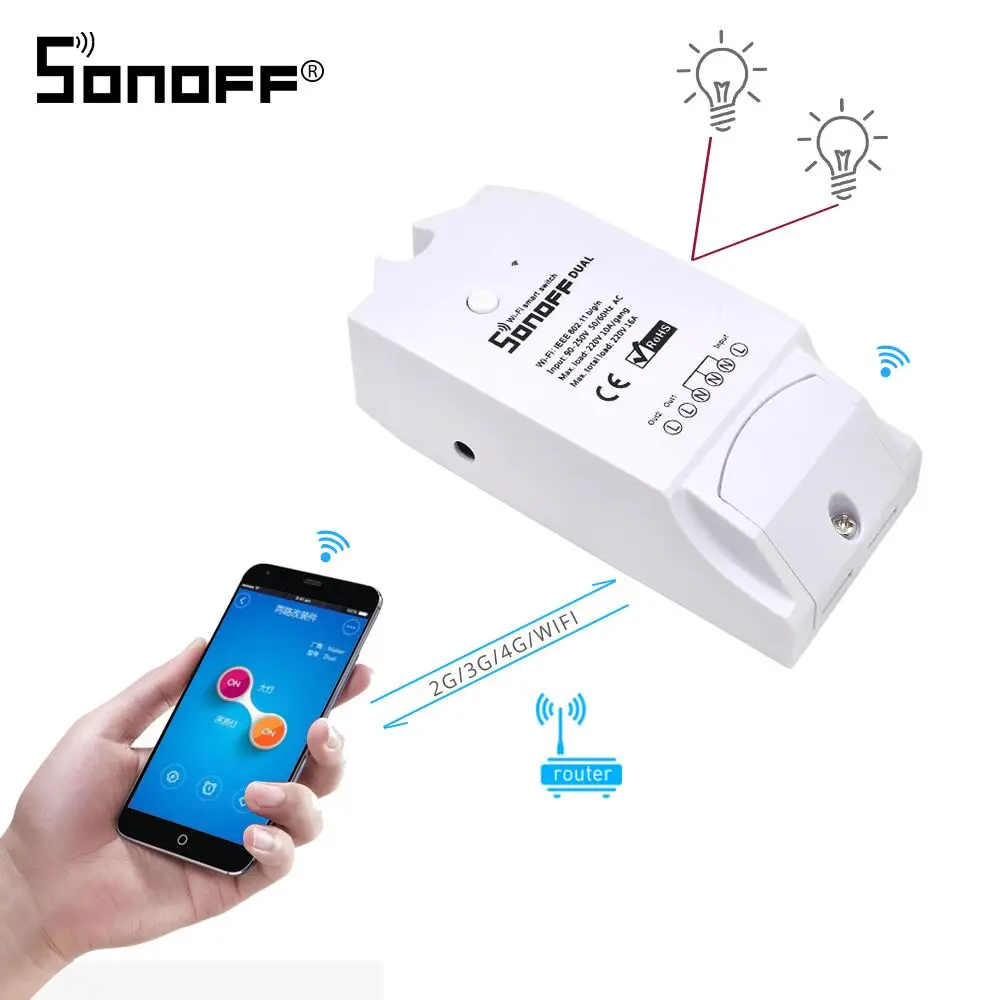 Интеллектуальный выключатель света SONOFF Dual 2ch Wifi умный беспроводной