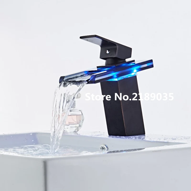 Трехцветный светодиодный светильник стеклянный кран для раковины с водопадом
