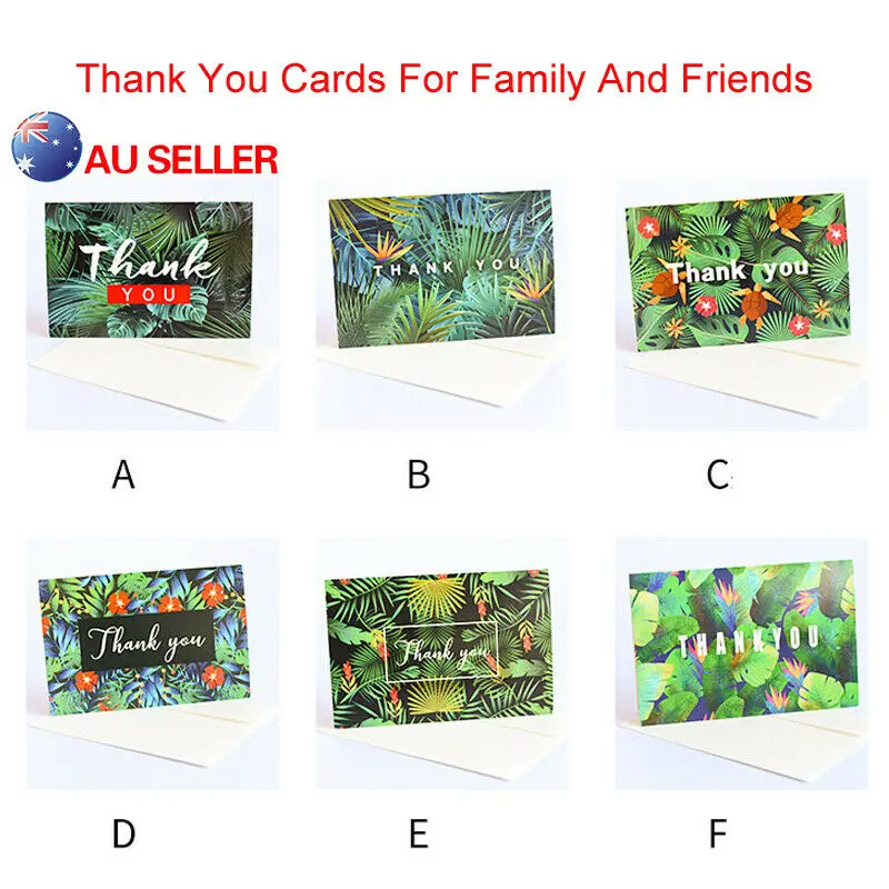 AU 6 шт. Спасибо карты с подходящими конвертами романтический цветочный лист для