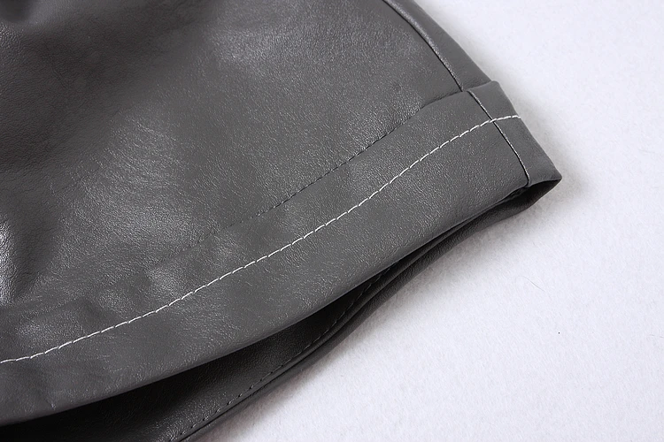 ALPHALMODA осенние женские шорты из искусственной кожи сплошной цвет изгибающий манжета, карман эластичный пояс шорты M-L