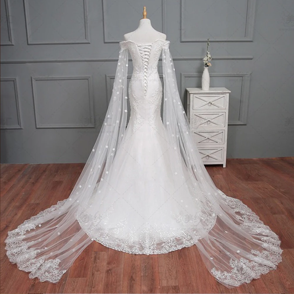 Vestido De Noiva Sereia изготовление на заказ бисер жемчуг Аппликации со стразами цветы русалка свадебное платье с шалью купить Китай прямые