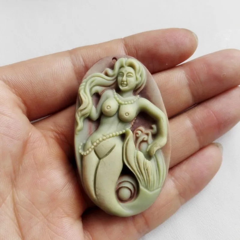 Натуральный фиолетовый халат нефритовый кулон Подвеска в виде русалки винтажное