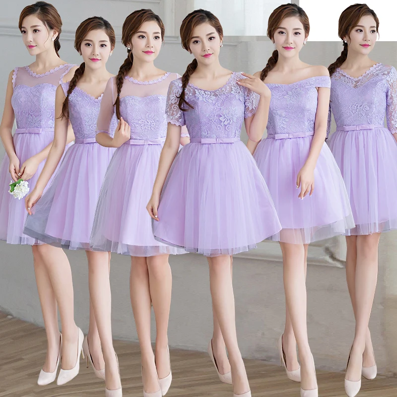 Недорогие розовые платья до колен для подружек невесты кружевное короткое